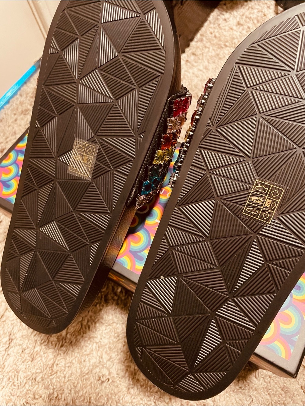 Kurt Geiger Black Slide Sandals with Multicolor Crystal Straps - Picture 3 of 5